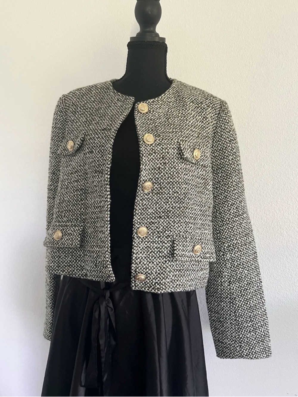 Women’s Black & White Bouclé Button Jacket
